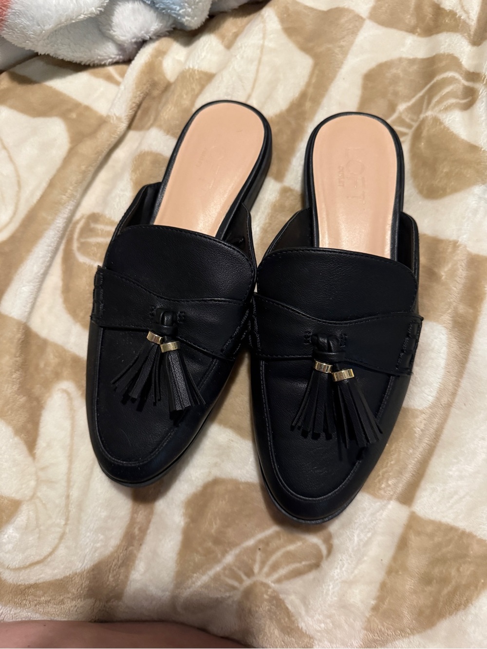LOFT Black Tassel Backless Slip-On Mules